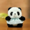 Simpatico portachiavi panda di peluche con vestito blu a balze e decoro floreale - Blu / 11cm