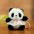 Portachiavi panda di peluche con vestito rosa e fiore decorativo per la borsa - Rosa / 11cm