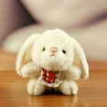 Cute white plush rabbit keychain with red checkered bib and carrot embroidery - About 13cm / Off White