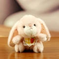Pink and cream plush bunny toy with plaid bib and gold star pattern ears - About 13cm / Pink