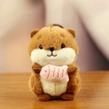 Cute brown otter plush keychain holding a pink fish with stretchy spiral cord - 13cm / Dark Brown