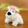 Süßer Westie-Plüsch-Schlüsselanhänger in Weiß mit rosa Rosen und Spitzenhalsband - Rosa Blume