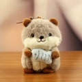 Cute hamster plush keychain featuring a brown hamster doll holding a small blue fish - 13cm / Tan
