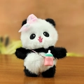 Cute panda plush keychain with pink lace bow and mini milk bottle accessory - Pink