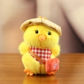 Cute yellow plush chick pendant wearing a striped hat, red scarf, and a heart crossbody bag - Striped Hat Red Heart Bag / Yellow