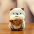 Cute plush hamster keychain toy in grey-blue holding a brown fish accessory - 13cm / Gray