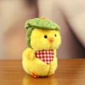 Plush yellow duck keychain with green lotus leaf hat and red checkered scarf accessory - Green Leaf Hat Basic / Yellow