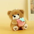 Simpatico portachiavi orsetto di peluche marrone con fragola rosa e dettaglio foglia blu - 10cm / Marrone