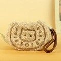Niedliche beige Plüschkatze Geldbörse Schlüsselanhänger mit Stickerei und Kordel - Ca. 9 cm / Hellbraun