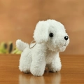 White curly plush teddy dog keychain with soft fur and a silver metal ring - White