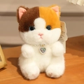 Cute calico cat plush doll with pearl necklace and heart pendant on wooden desk - About 15cm / Calico Cat