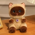 Detail of plush Siamese cat toy featuring blue eyes and pearl necklace with heart pendant - About 15cm / Siamese Cat