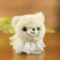 Porte-clés chiot en peluche blanc cassé avec col en dentelle et détail de perle - Fauve