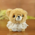 Porte-clés peluche chien marron clair mignon avec col en dentelle blanche et perles - Brun Foncé