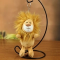 Cute plush lion keychain pendant with fluffy golden mane and silver metal ring - Lion