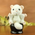 Sugar glider plush toy in creamy white with star patterns and a black display stand - Q Version (01) / White Ears Style