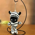 Cute plush zebra keychain pendant with black and white stripes and silver metal ring - Zebra