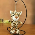 Cute leopard plush keychain toy with leopard print and silver metal ring accessory - Leopard