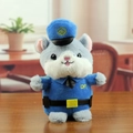 Cute gray and white hamster plush doll in a blue police uniform with cap and tie - Light Gray / 15cm