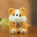 Cute brown and white plush corgi dog toy with embroidered paw details and neck tag - Sitting Posture / Shiba Inu