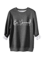 Detail of dark grey sweatshirt featuring white slogan print and soft fleece lining texture - S / Dark Gray