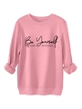 Pink crewneck sweatshirt detail featuring black Be Yourself and Don't Apologize slogan print - S / Peach