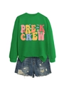 Detalle del estampado gráfico Pre-K Crew en sudadera verde hierba y pantalones cortos - S / Gráfico Pre-K Crew / Verde Hierba