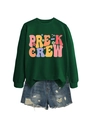 Detail of Pre-K Crew dark green sweatshirt featuring vintage floral print and round neck - S / Pre-K Crew Graphic / Dark Green