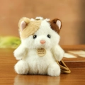 Portachiavi gatto calico in peluche con etichetta in pelle e consistenza morbida - Calico / Bianco