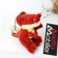 Cute red dinosaur plush keychain with yellow belly and silver metal ring for kids - Red / About 14cm Height