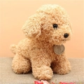 Peluche cane Teddy marrone chiaro con morbida pelliccia riccia e graziosi occhi in plastica - Beige / Altezza circa 25cm