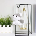 Gray and white husky plush keychain with silver ball chain on a metal stand - Gray / 10cm