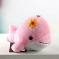 Pink and white plush whale keychain with a yellow flower and silver bead chain - Approx 10cm / Pink