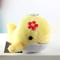 Cute yellow plush whale pendant with pink flower accessory and silver bead keychain - Approx 10cm / Yellow