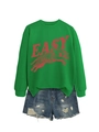 Dettaglio felpa verde a maniche lunghe con stampa EASY Tiger e pantaloncini in denim - S / Verde Erba