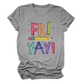 Detail of grey crewneck T-shirt featuring FRI YAY pencil and stationery graphic print - Dark Grey (Black Text)