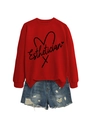 Détail du sweat-shirt rouge Esthetician à imprimé cœur et du short en jean vieilli - S / Rouge (Police Noire)
