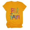 Close-up of mustard yellow t-shirt featuring colorful Fri Yay pencil graphics and motifs - Mustard Yellow (Black Text)