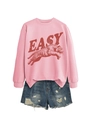 Pink crew neck sweatshirt featuring retro red EASY letter print and running tiger graphic - S / Pink