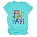 Close-up of Fri-Yay pencil graphic print on turquoise short sleeve cotton t-shirt - Deep Water Blue (Black Text)