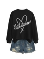Detail of black Esthetician sweatshirt with white lettering and distressed denim shorts - S / Black (White Font)