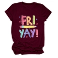 Detail of burgundy t-shirt featuring Fri Yay graphic with pencil and ruler illustrations - Wine Red (White Text)