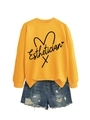 Close-up of yellow Esthetician sweatshirt with blue distressed denim shorts set - S / Yellow (Black Font)
