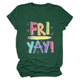 Close-up of Fri Yay pencil graphic on dark green crew neck short sleeve t-shirt - Retro Green (White Text)