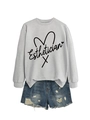 Flat lay of light grey Esthetician sweatshirt paired with distressed denim shorts - S / Grey (Black Font)