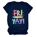 Close-up of navy blue T-shirt with Fri-Yay text and stationery school illustrations - Navy Blue (White Text)