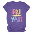 Detailed view of Fri Yay! colorful typography and stationery print on purple t-shirt - Purple (White Text)