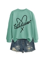 Mint green Esthetician sweatshirt with side slits and distressed blue denim shorts set - S / Light Green (Black Text)
