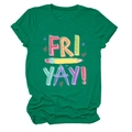 Detail of green cotton T-shirt featuring FRI YAY pencil and ruler graphic design - Ink Green (White Text)