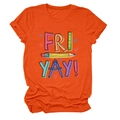 Detail of creative FRI YAY pencil graphics on an orange casual short sleeve cotton t-shirt - Orange (Black Text)